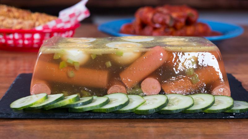 Jell-O Salad with Hot Dogs