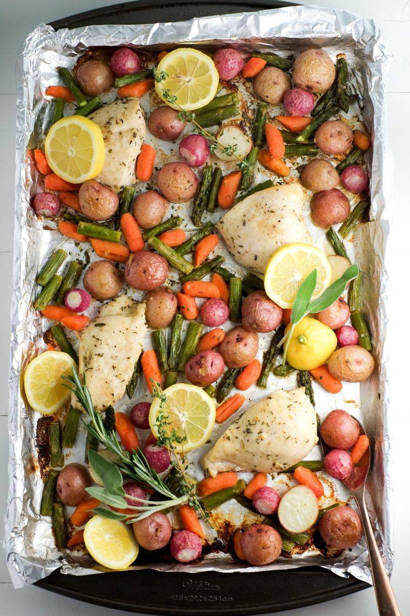 Sheet Pan Chicken with Radishes & Carrots