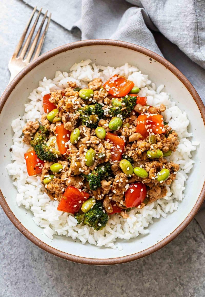 Ground Turkey Stir-Fry with Rice and Veggies