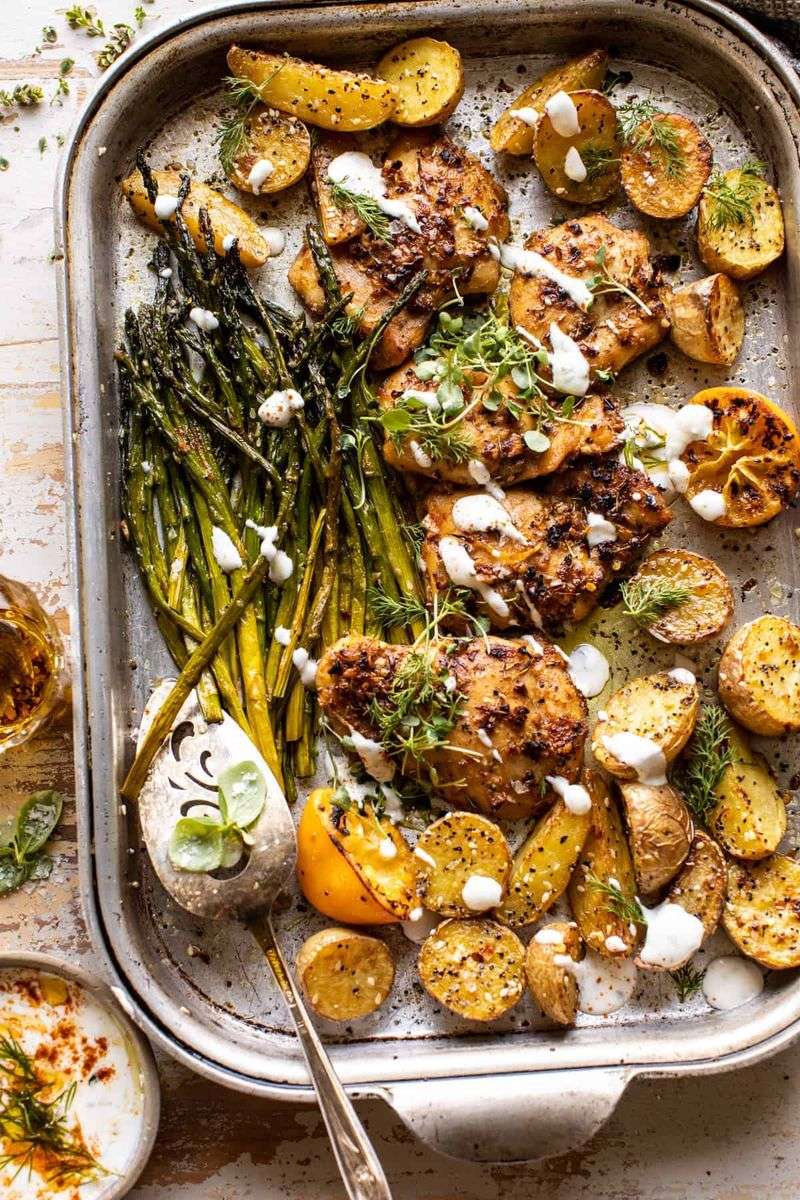 Sheet Pan Chicken with Spring Veggies and Herbs