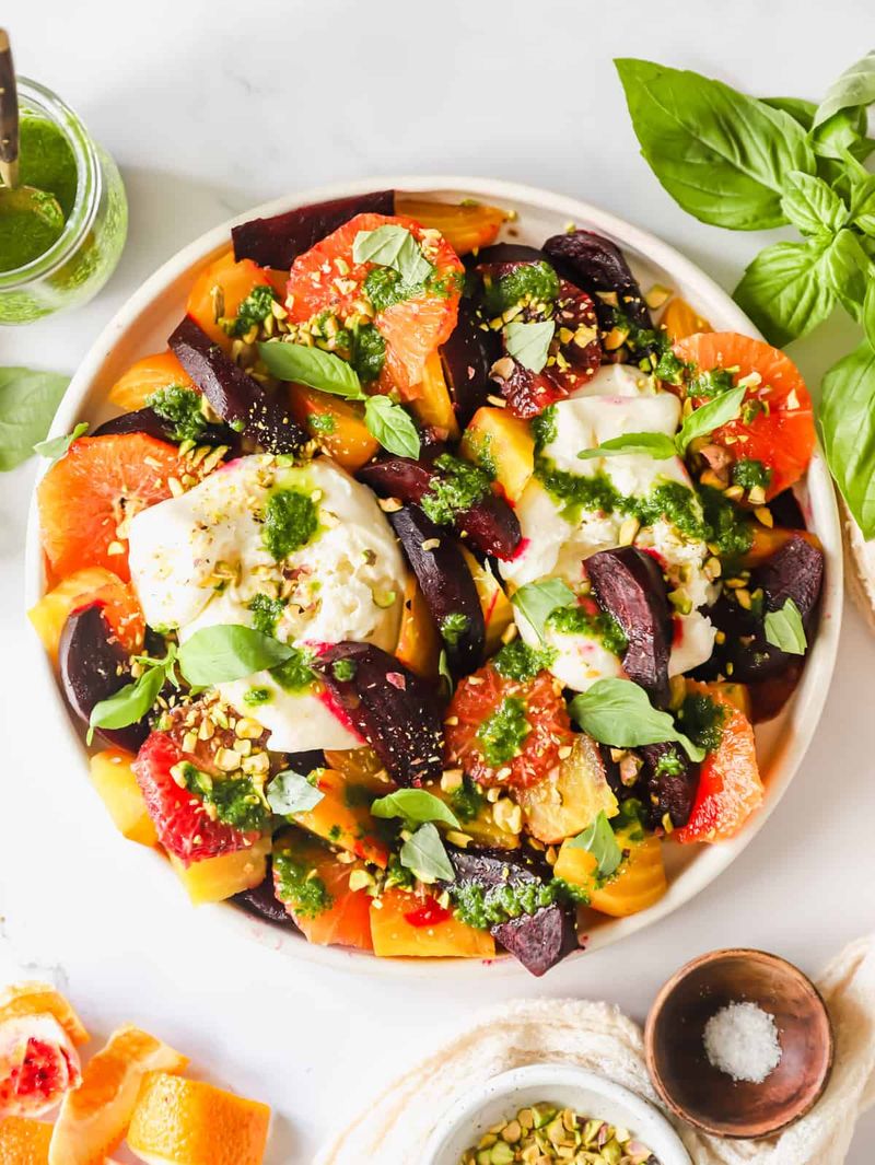 Burrata with Roasted Beets and Pistachio Pesto