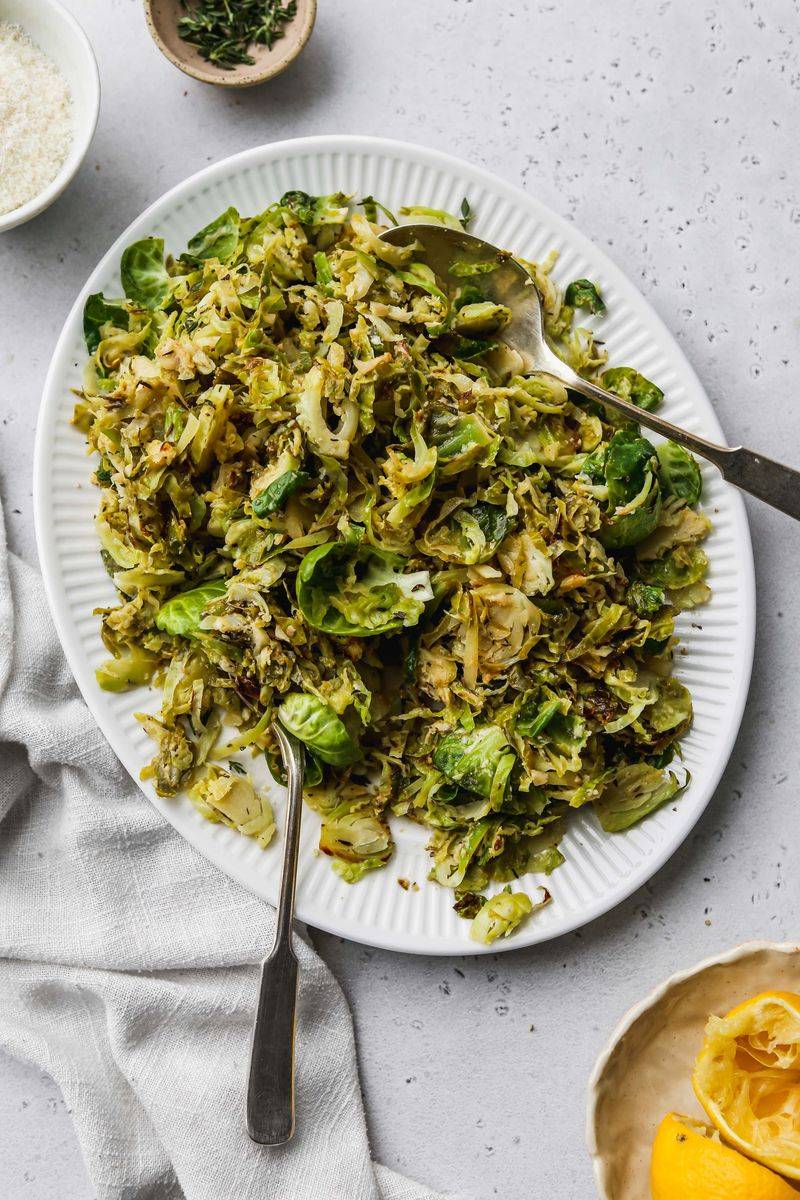 Shredded Brussels Sprouts with Lemon and Parmesan