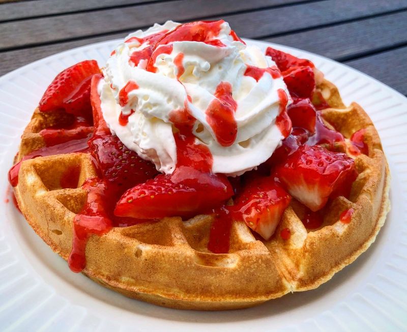 Belgian Waffles with Strawberry Syrup