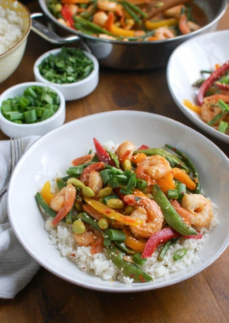Shrimp & Edamame Stir-Fry with Brown Rice