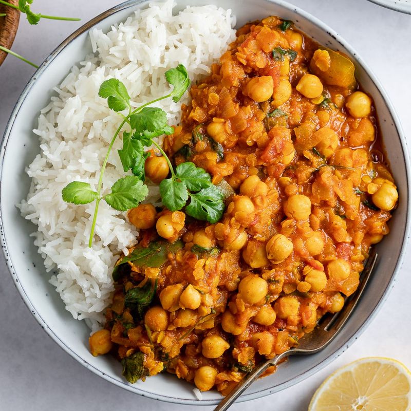 Lentil and Chickpea Curry with Rice