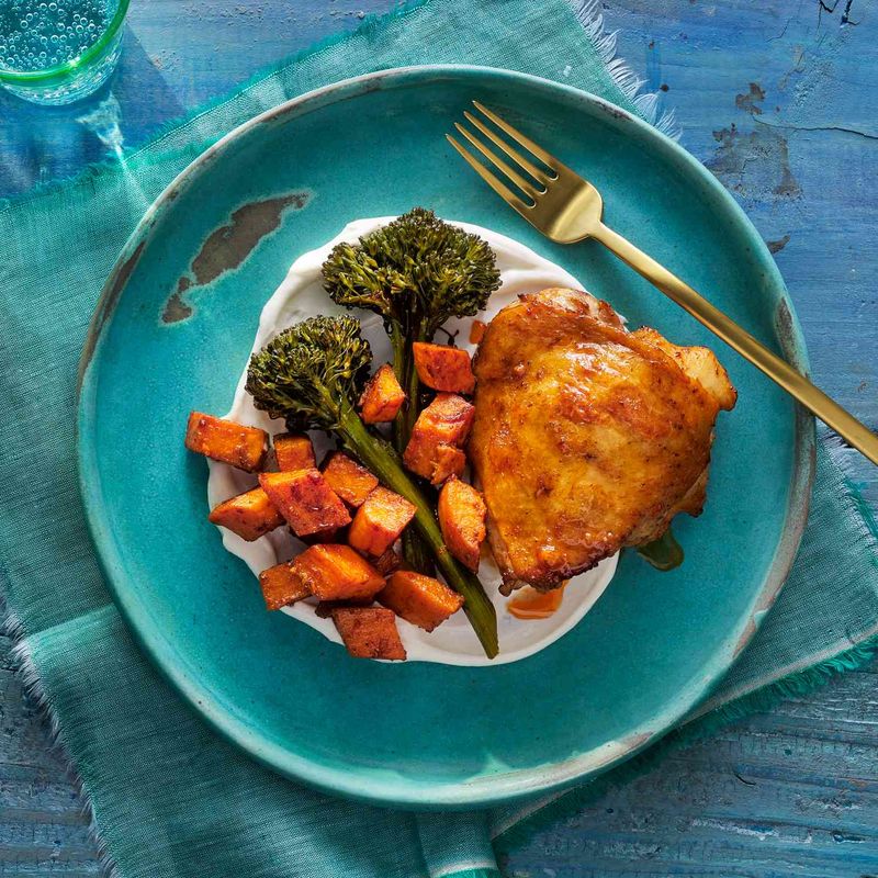 Chicken Thighs with Sweet Potatoes and Broccoli