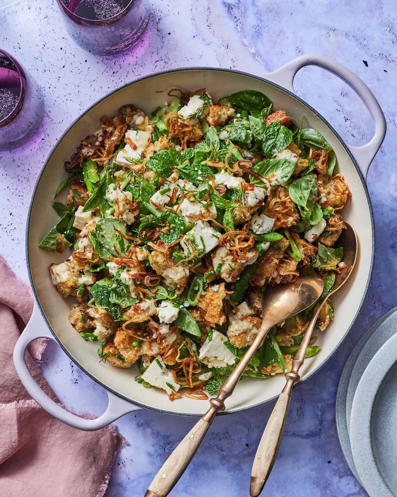 Spring Panzanella with Radishes, Peas, and Crusty Bread