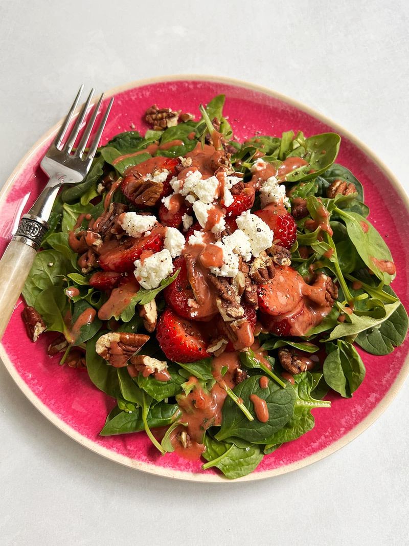 Real Salad with Spinach, Strawberries, Goat Cheese, and Balsamic Glaze