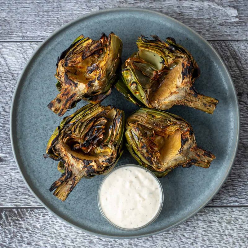 Grilled Artichokes with Lemon Garlic Dip