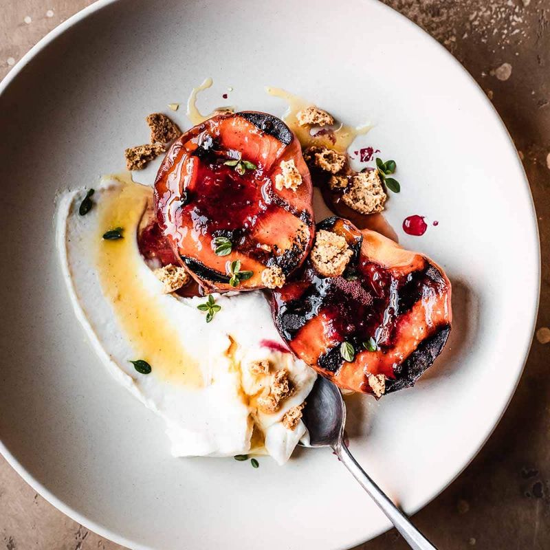 Charred Peaches with Honey and Mascarpone