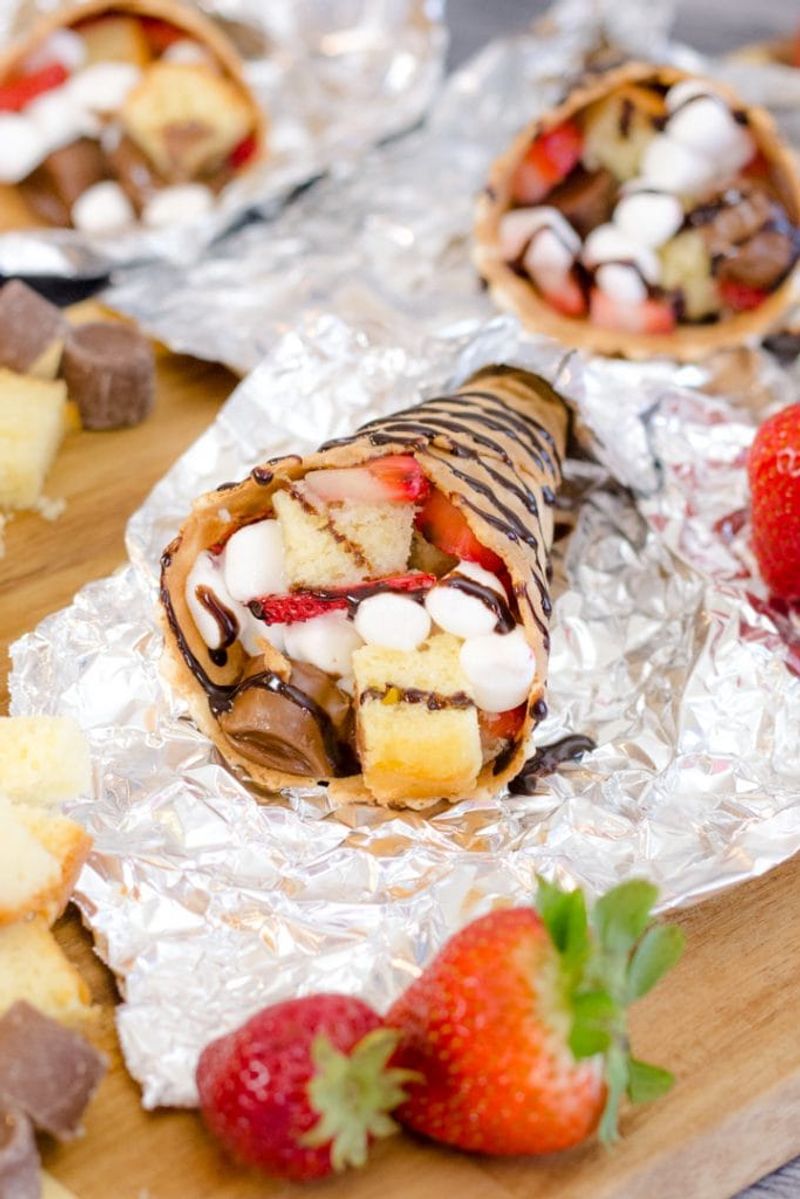 Campfire Cheesecake Stuffed Waffle Cones