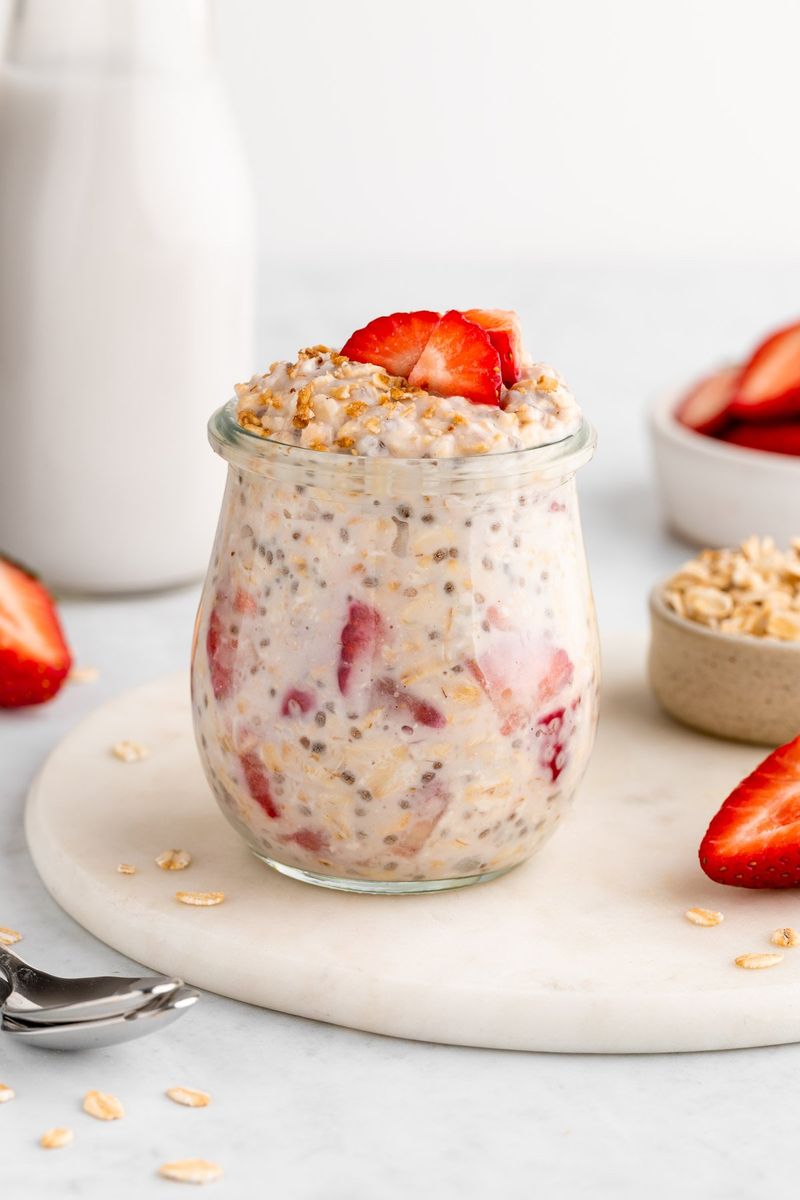 Strawberry Overnight Oats with Tahini