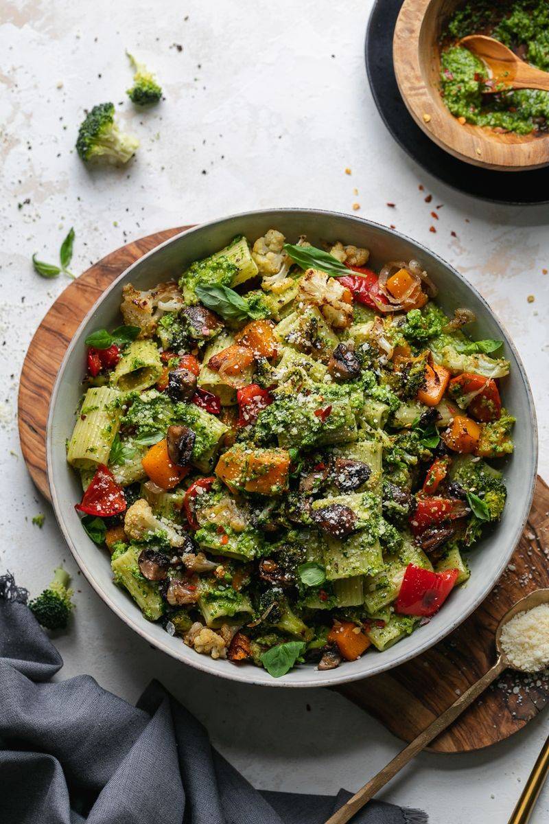 Pesto Pasta with Roasted Veggies