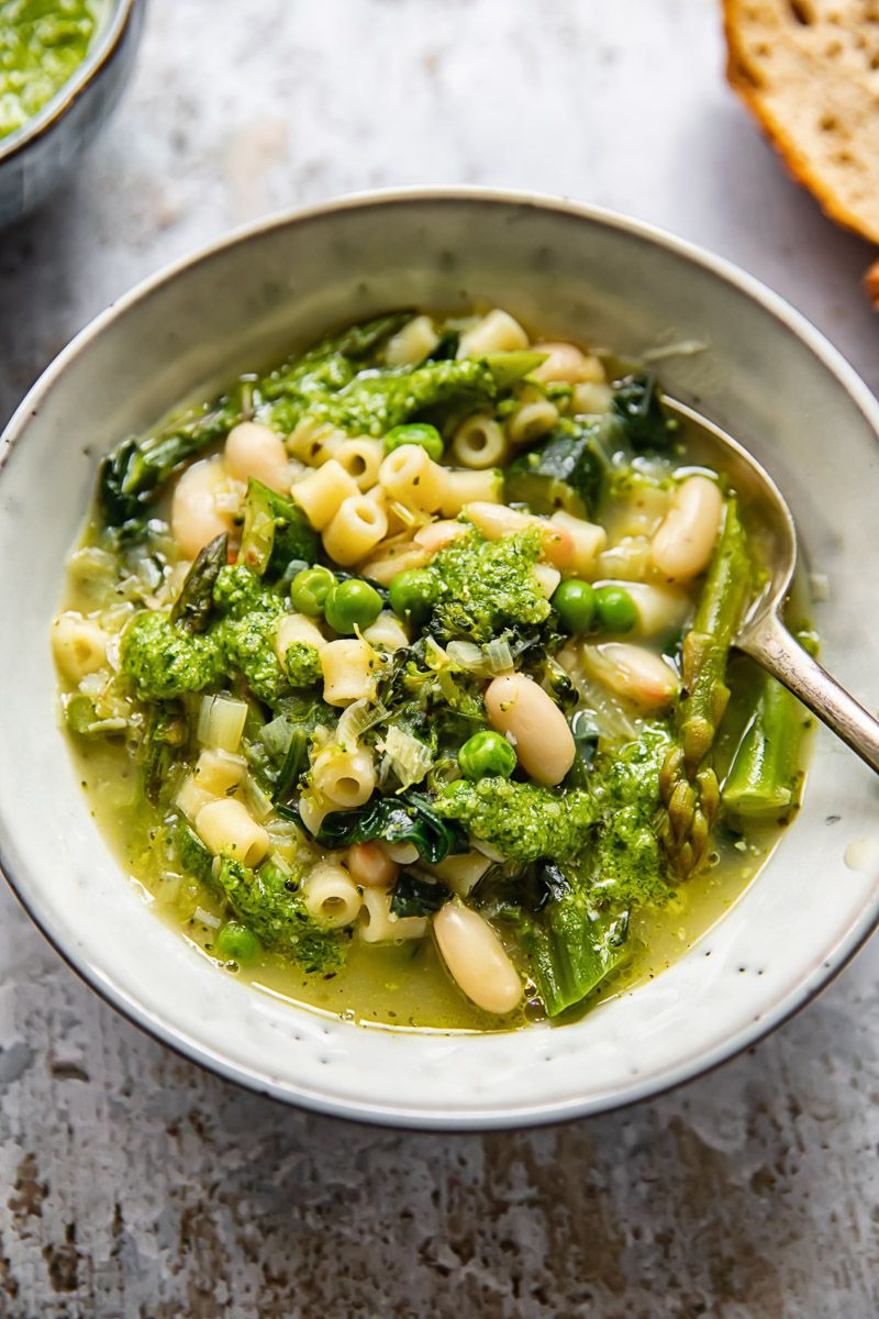 Spring Vegetable Soup with Pesto Drizzle
