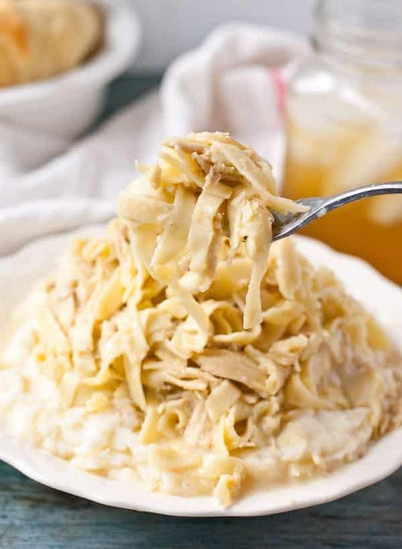 Chicken and Noodles Over Mashed Potatoes