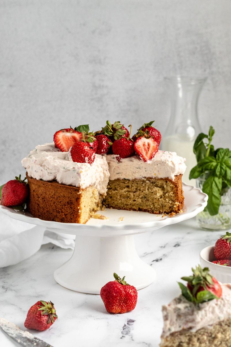 Strawberry Basil Olive Oil Cake