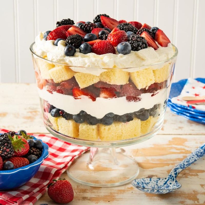 Berry Trifle with Whipped Cream and Pound Cake