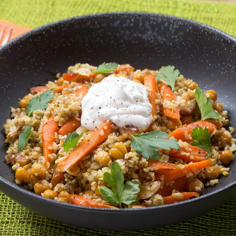 Freekeh and Chickpea Salad with Harissa Dressing