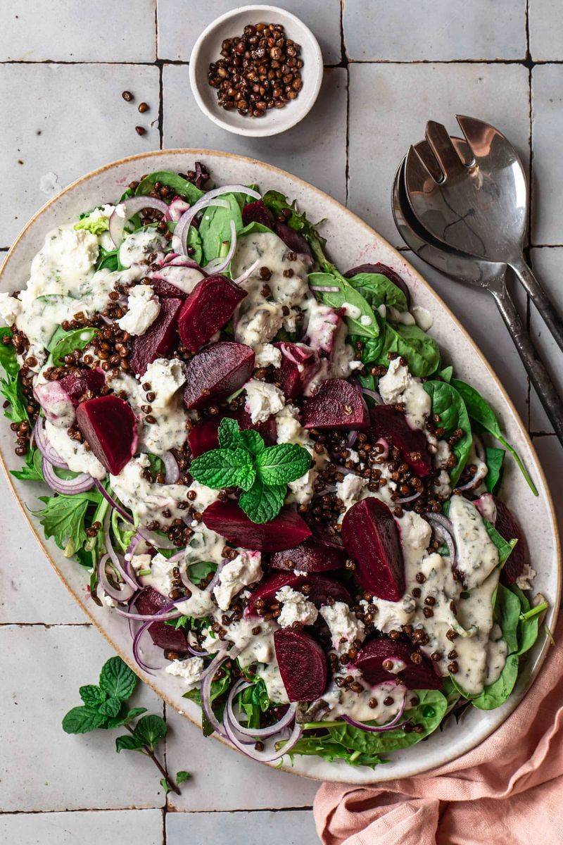 Roasted Beet & Lentil Salad with Herbed Yogurt