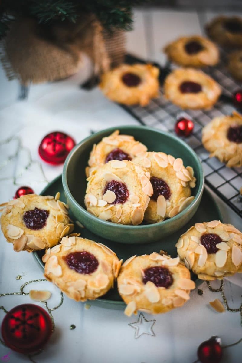 Raspberry Almond Thumbprint Cookies