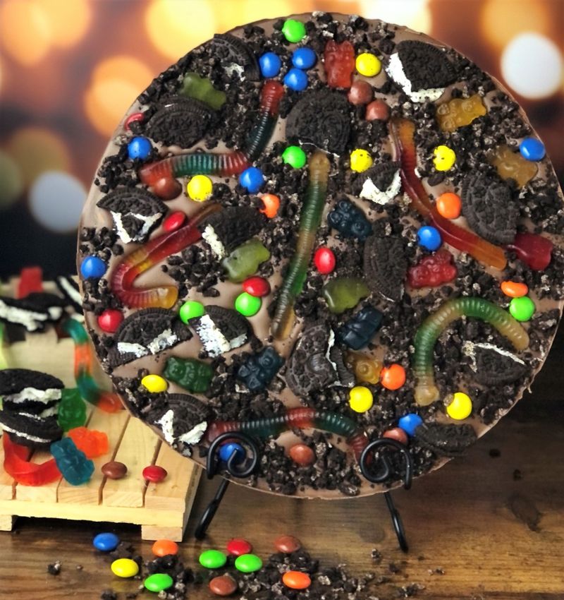 Dessert Pizza with Chocolate Sauce and Gummy Bears
