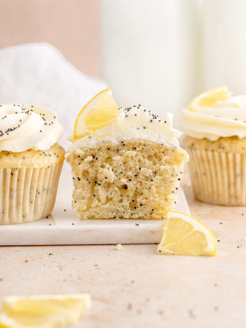 Lemon Poppyseed Cupcakes with Yogurt Glaze