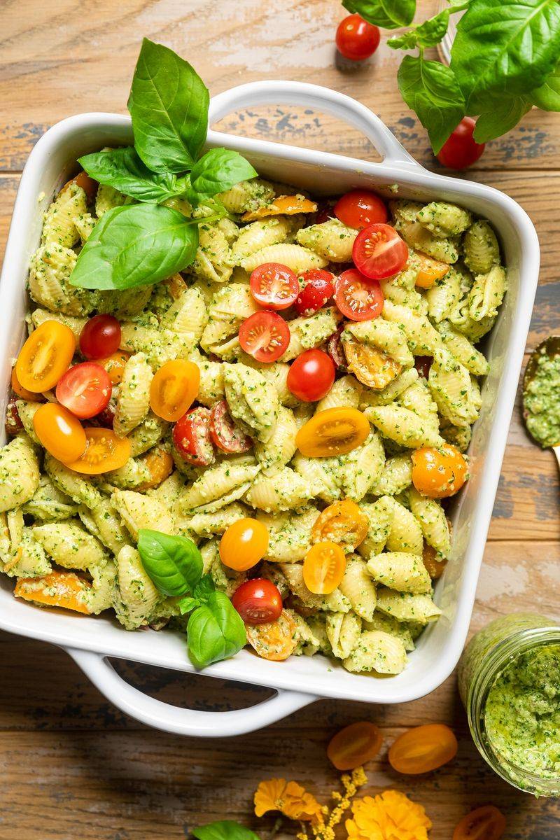 Vegan Pasta Salad with Pesto & Cherry Tomatoes