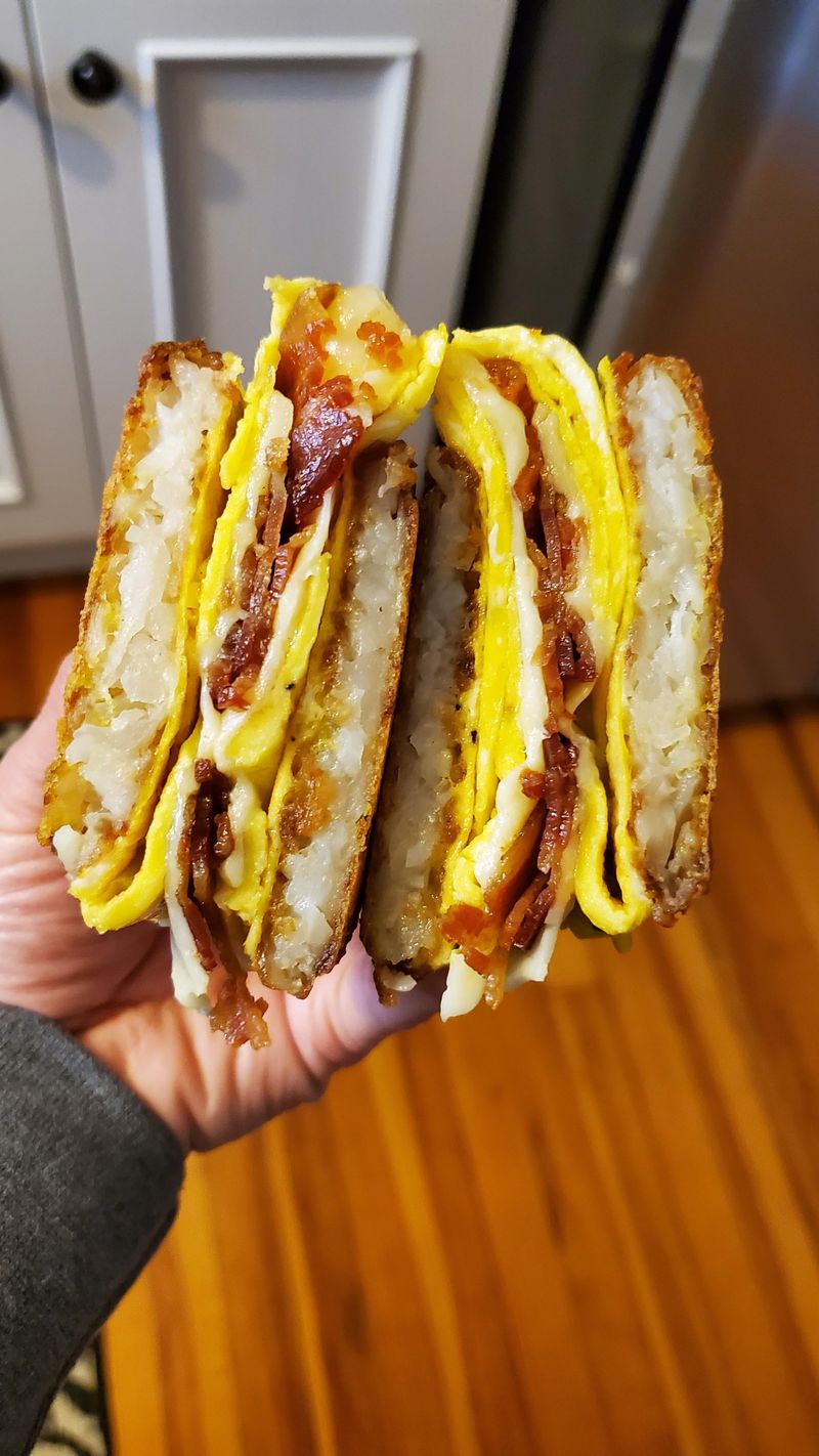 Ohio – Kielbasa, Egg, Hash Brown, and Cheese Sandwich