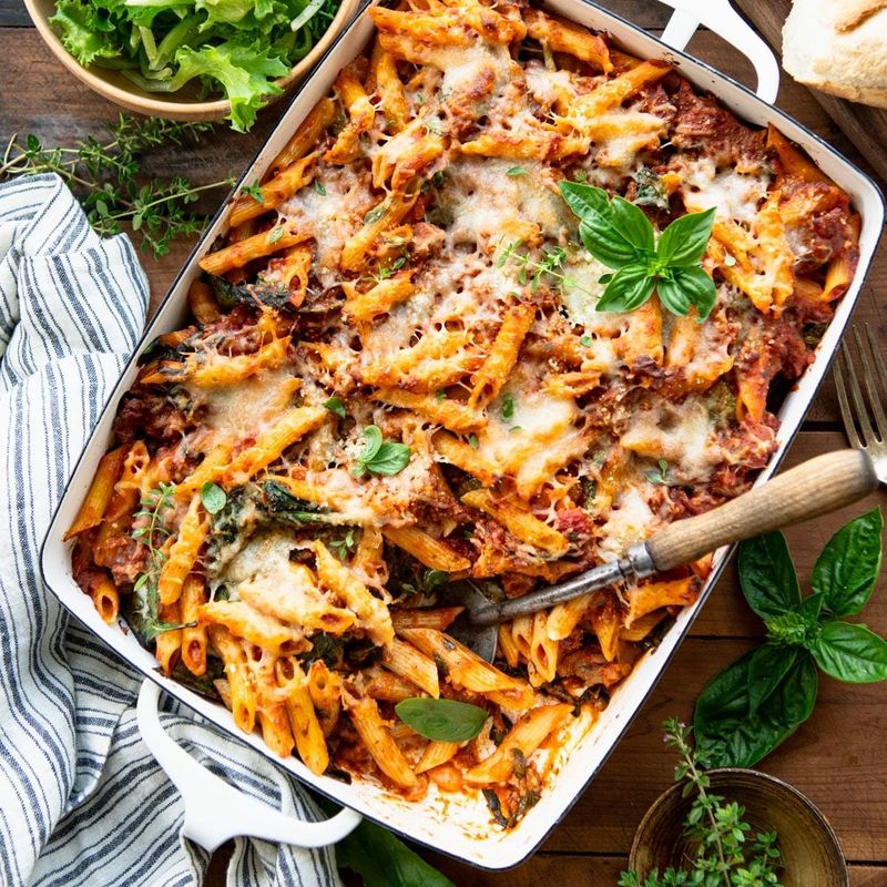 Baked Pasta with Spinach and Turkey Sausage
