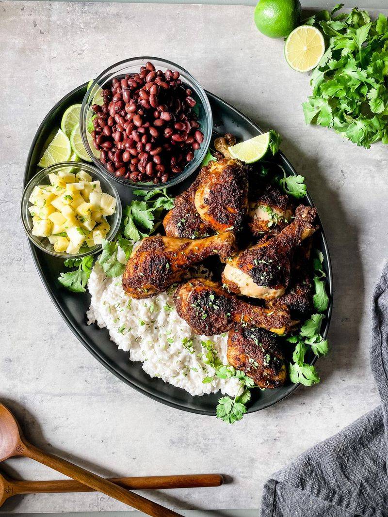 Jerk Chicken with Rice and Peas