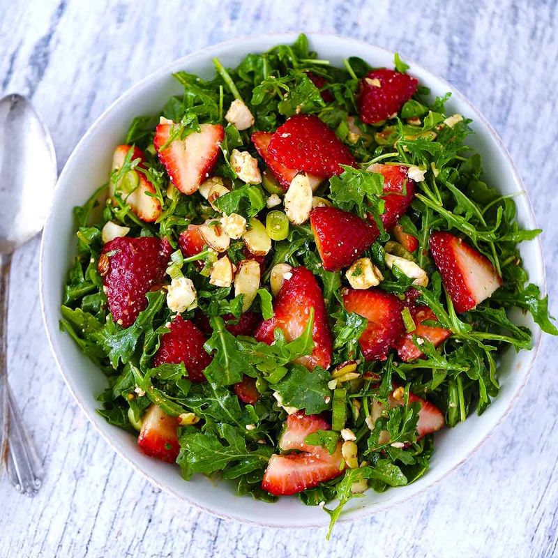 Seared Salmon with Strawberry-Arugula Salad