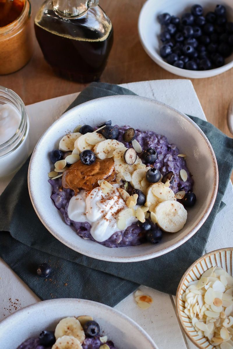 Oatmeal with Stewed Berries and Almond Butter