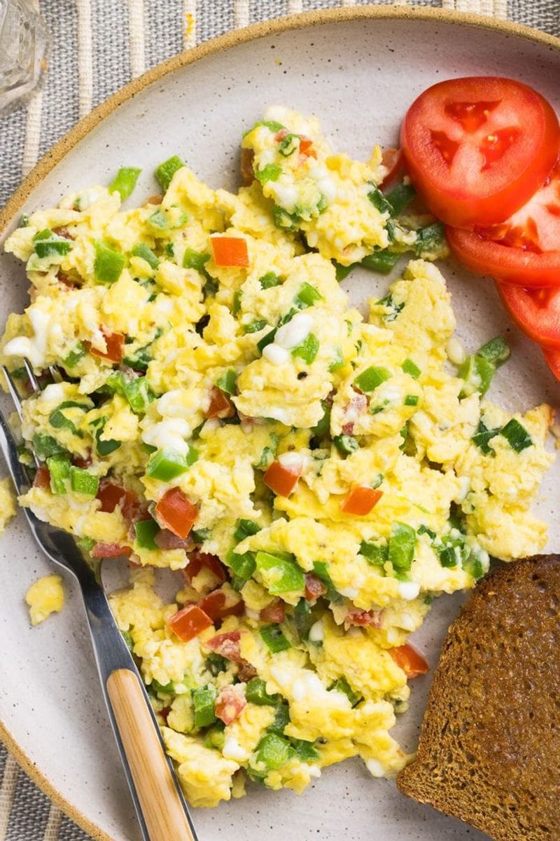 Egg and Cottage Cheese Scramble with Sliced Tomato