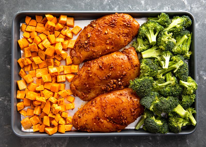 Grilled Chicken Breast with Sweet Potatoes & Broccoli