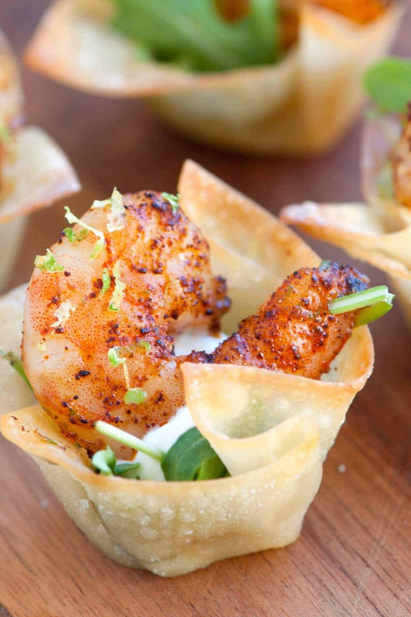Crispy Wonton Cups with Spicy Shrimp or Taco Filling