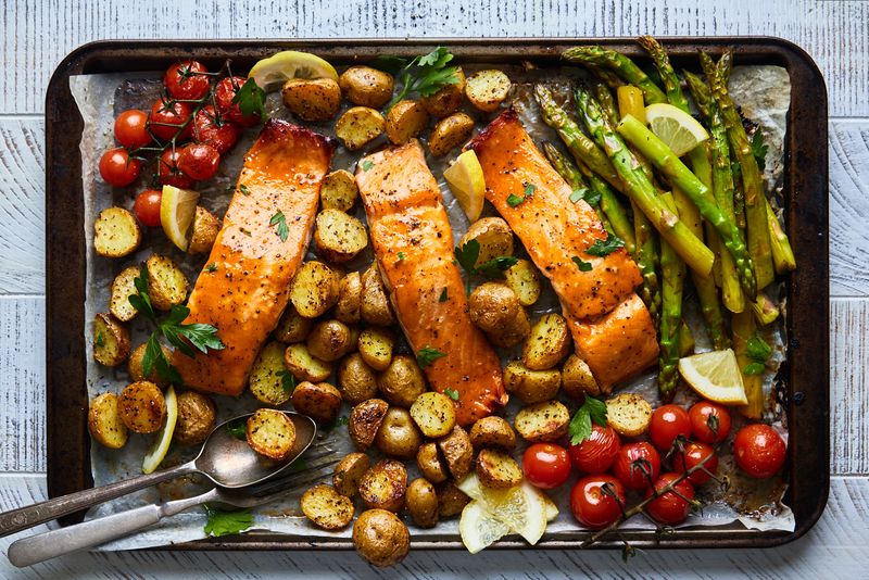 Sheet Pan Salmon with 4 Separate Roasted Veggies