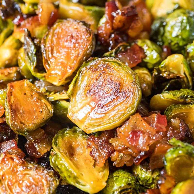 Maple Syrup-Soaked Brussels with Candied Bacon