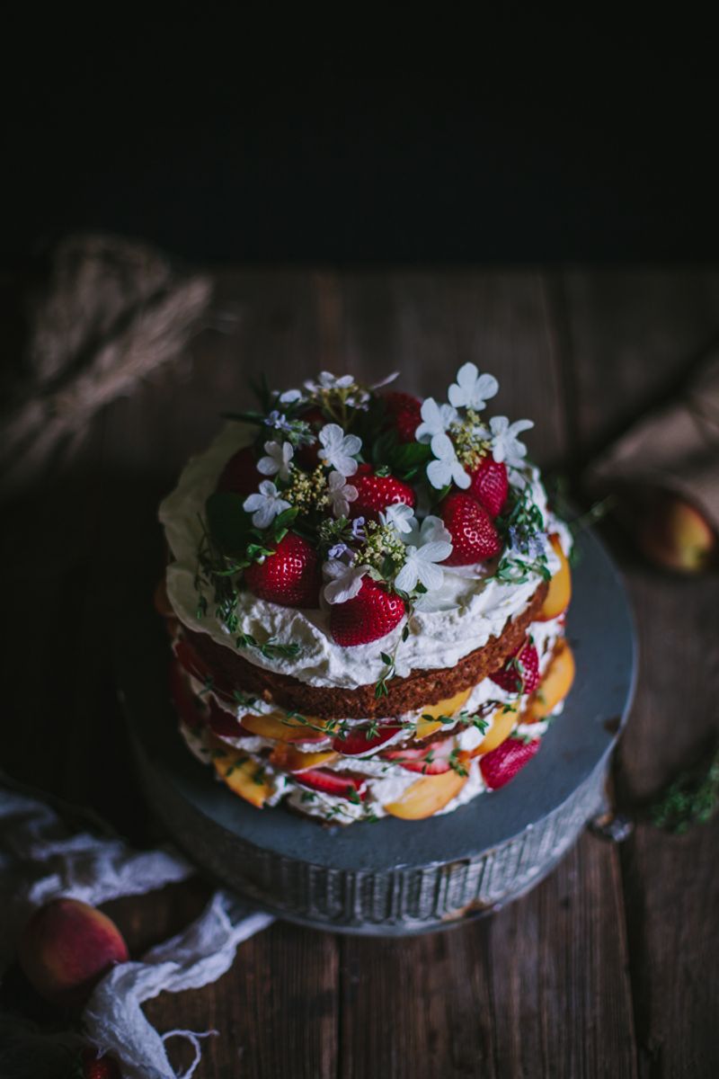 Peach Basil Cake with Mascarpone Frosting