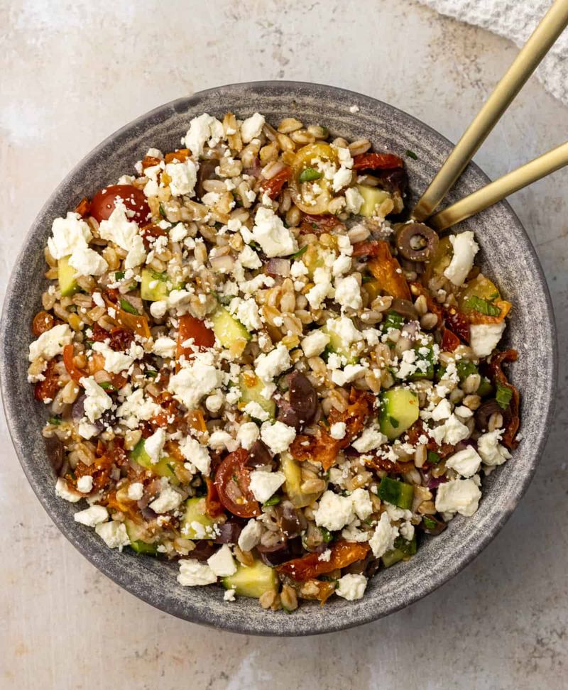 Farro Salad with Olives, Feta & Sun-Dried Tomatoes