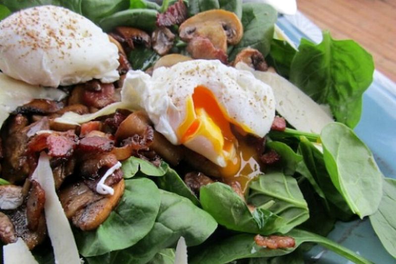 Warm Bacon & Spinach Salad with Poached Egg