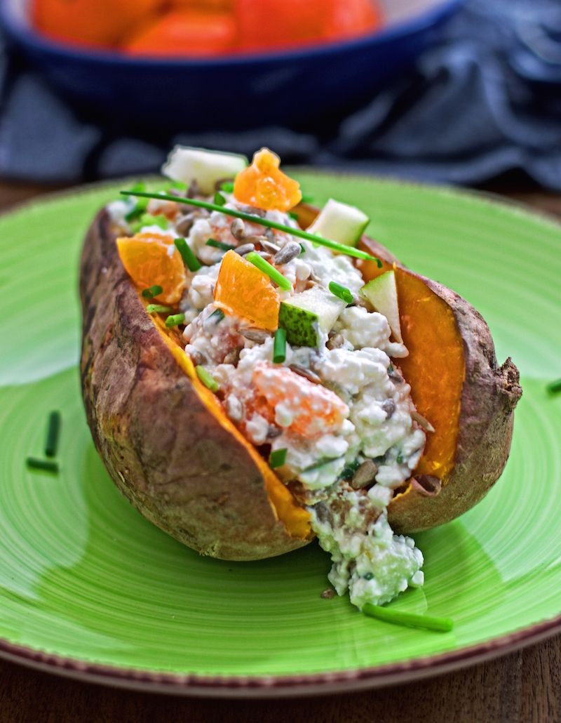 Baked Sweet Potato with Cottage Cheese or Beans
