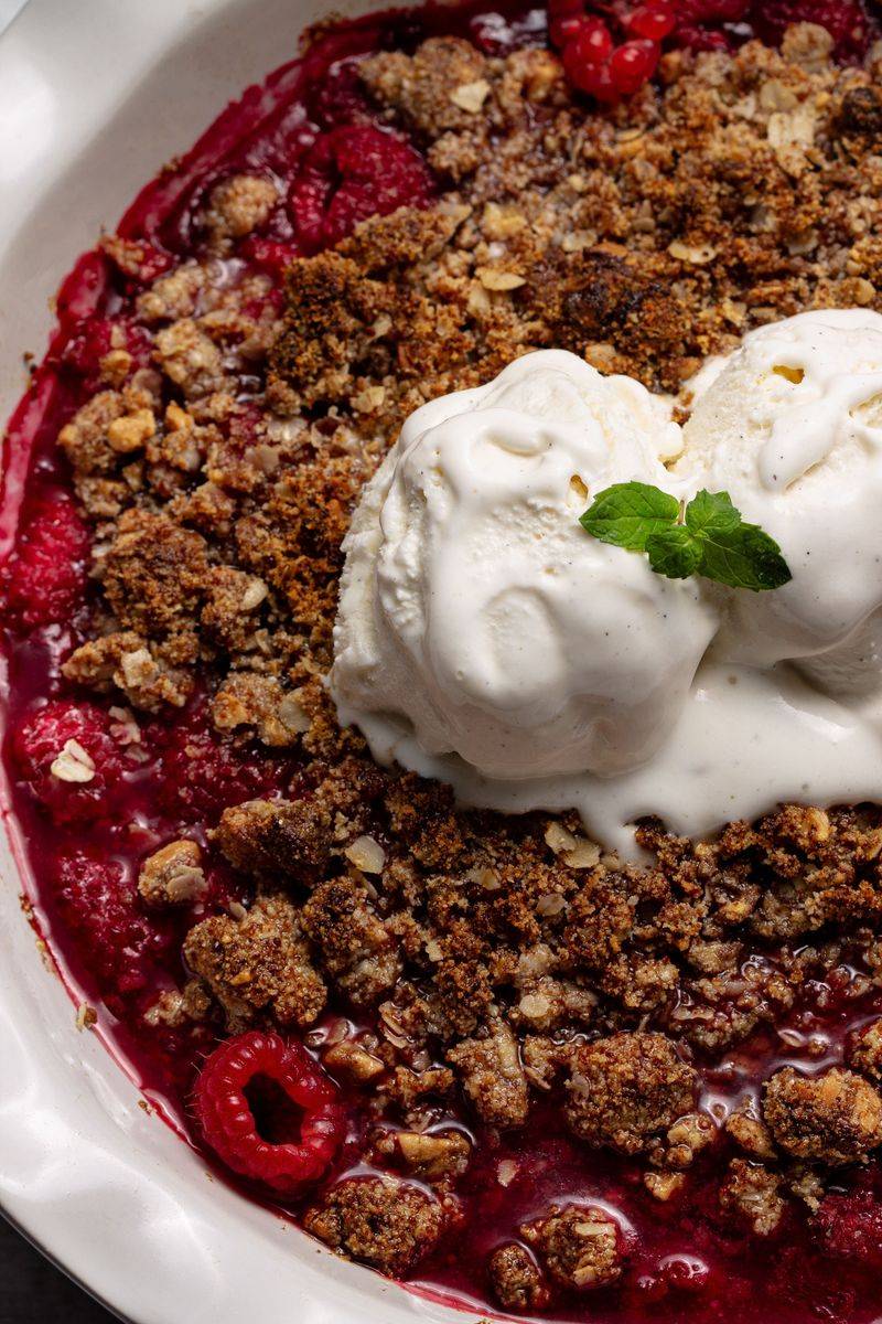 Raspberry and Dark Chocolate Crumble