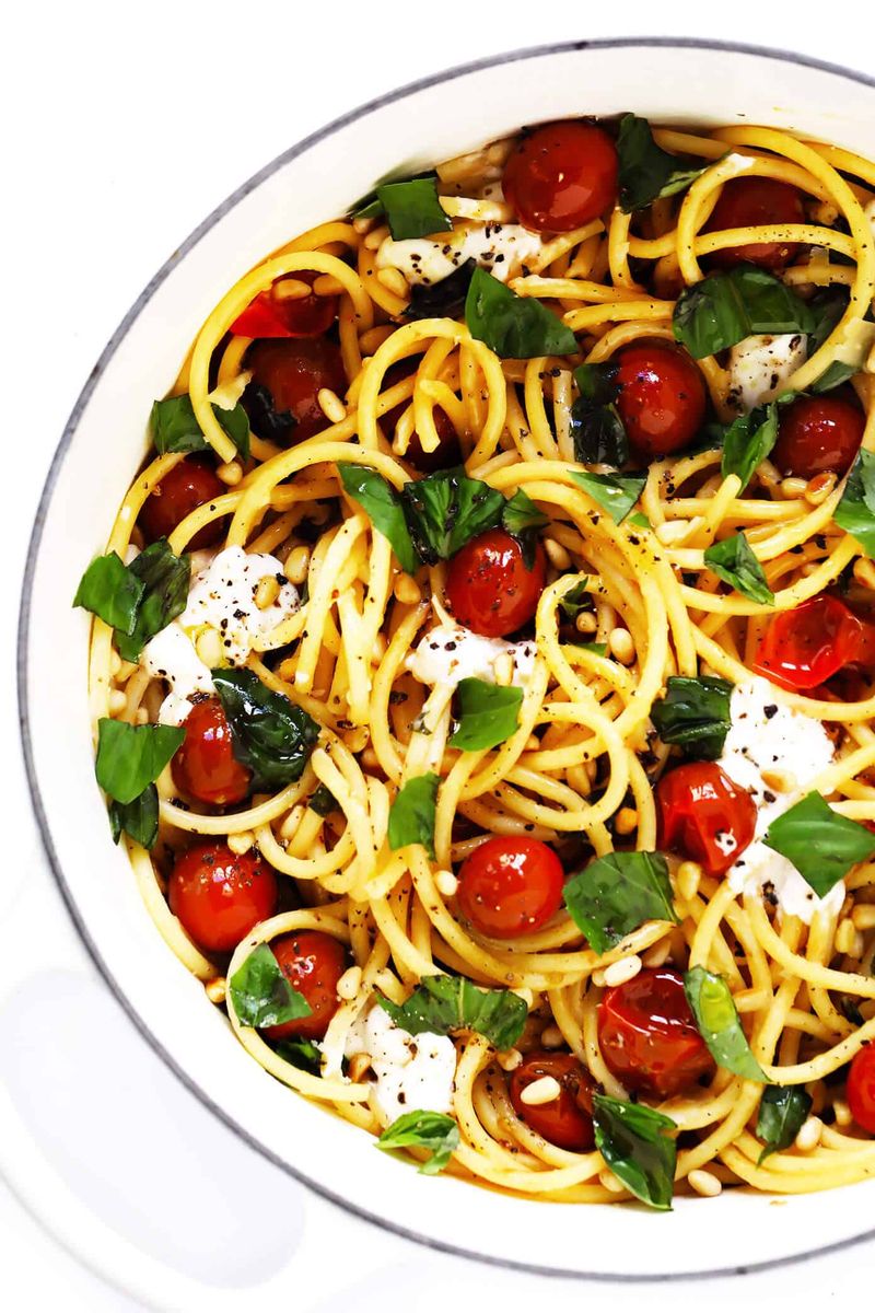 Bucatini with Burst Cherry Tomatoes and Basil