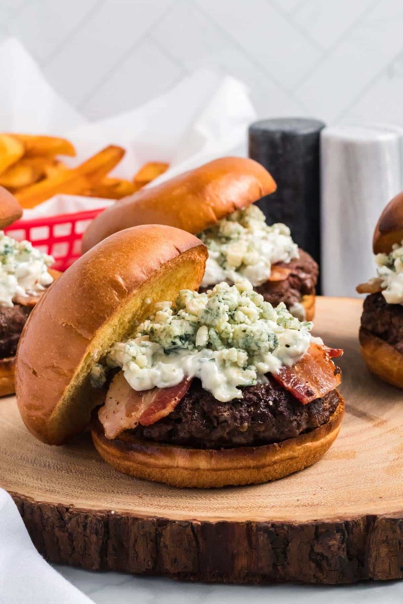 All-American Burgers with Red Onion & Blue Cheese