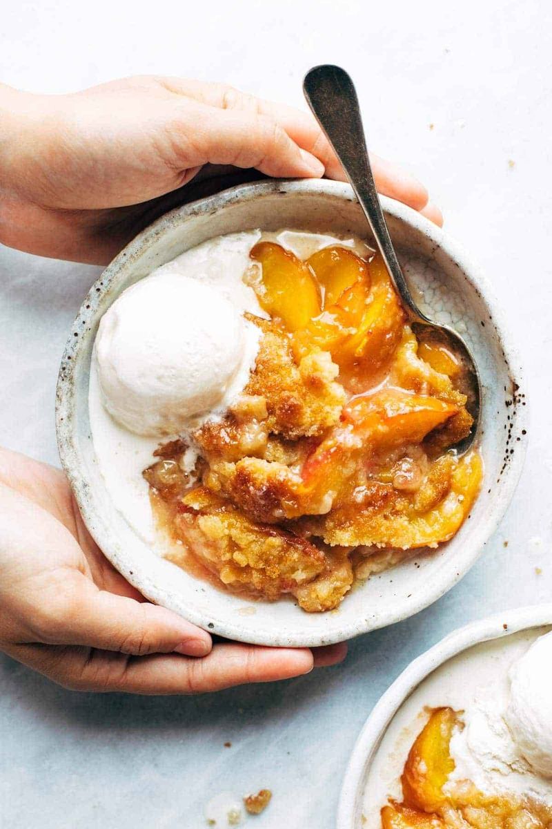 Peach Cobbler with Vanilla Ice Cream