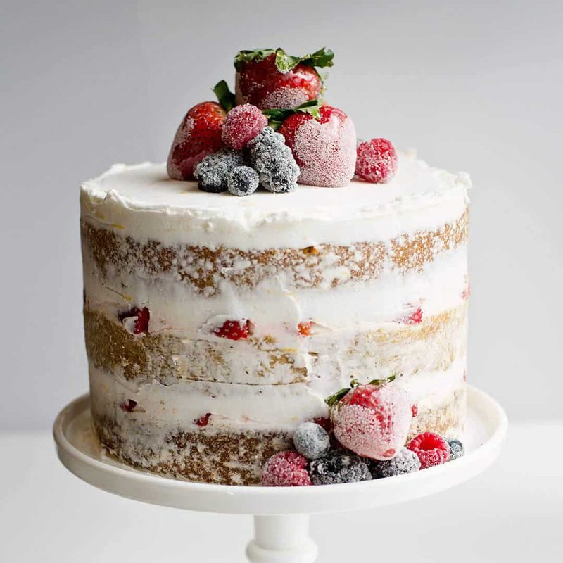Naked Vanilla Bean Cake with Berries