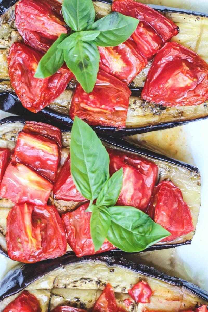 Roasted Eggplant & Cherry Tomatoes with Basil