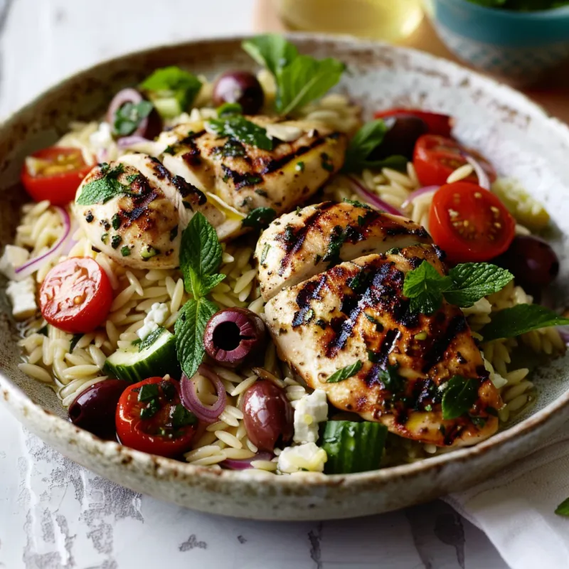 Greek Orzo Salad with Grilled Chicken
