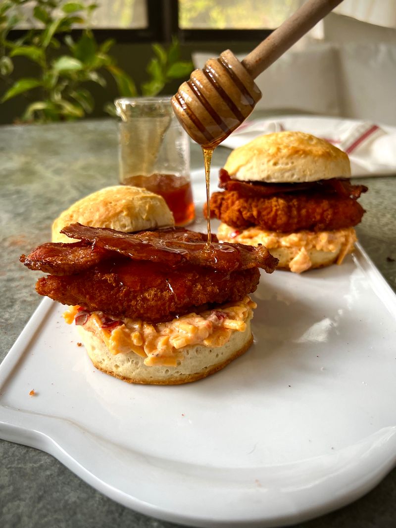 Hot Honey Pimento Cheese Fried Chicken Sandwich
