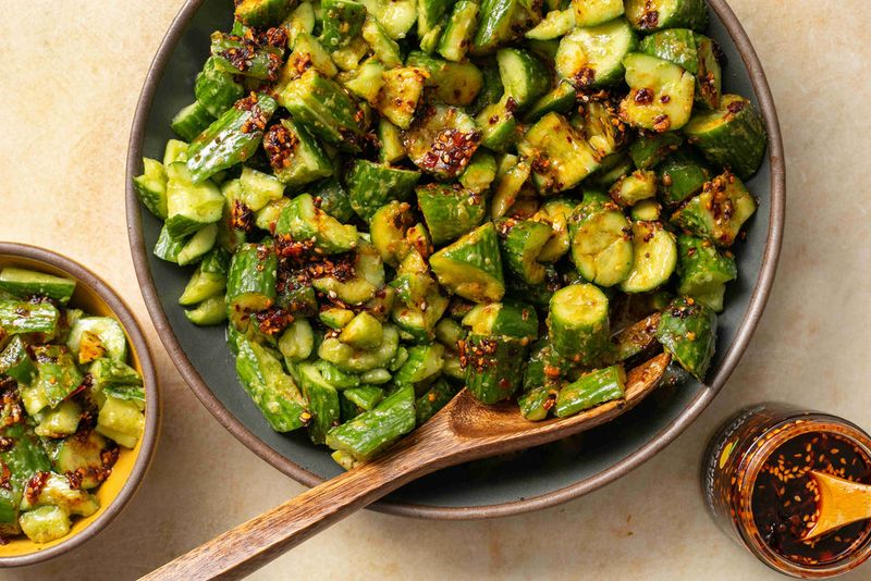 Smashed Cucumber Salad with Chili Oil